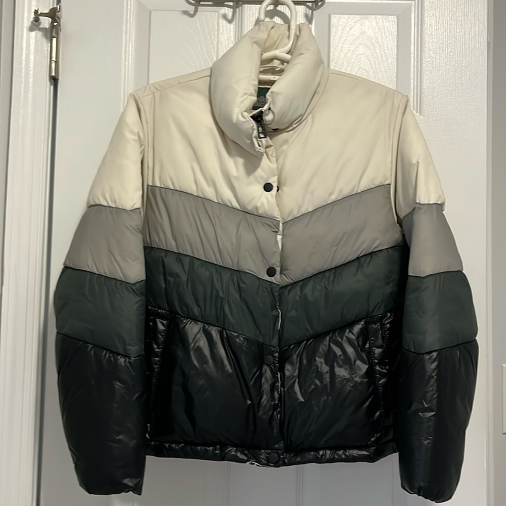 multi color puffer coat